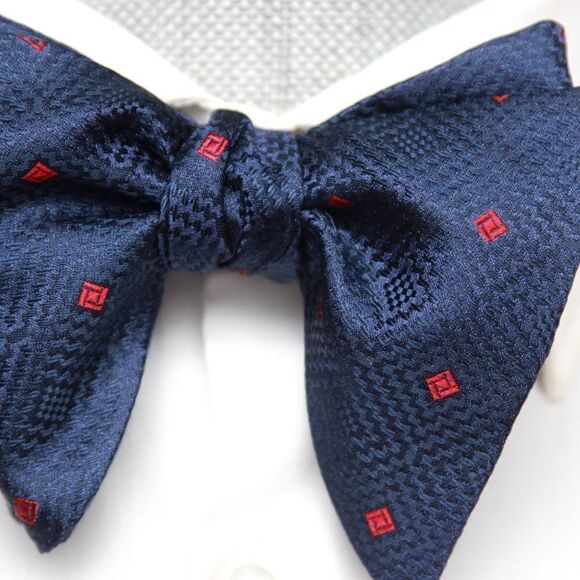 Men's Self-tied Bow Tie 100%Silk Big Butterfly Navy with Polka Dot S681 - Picture 5 of 16